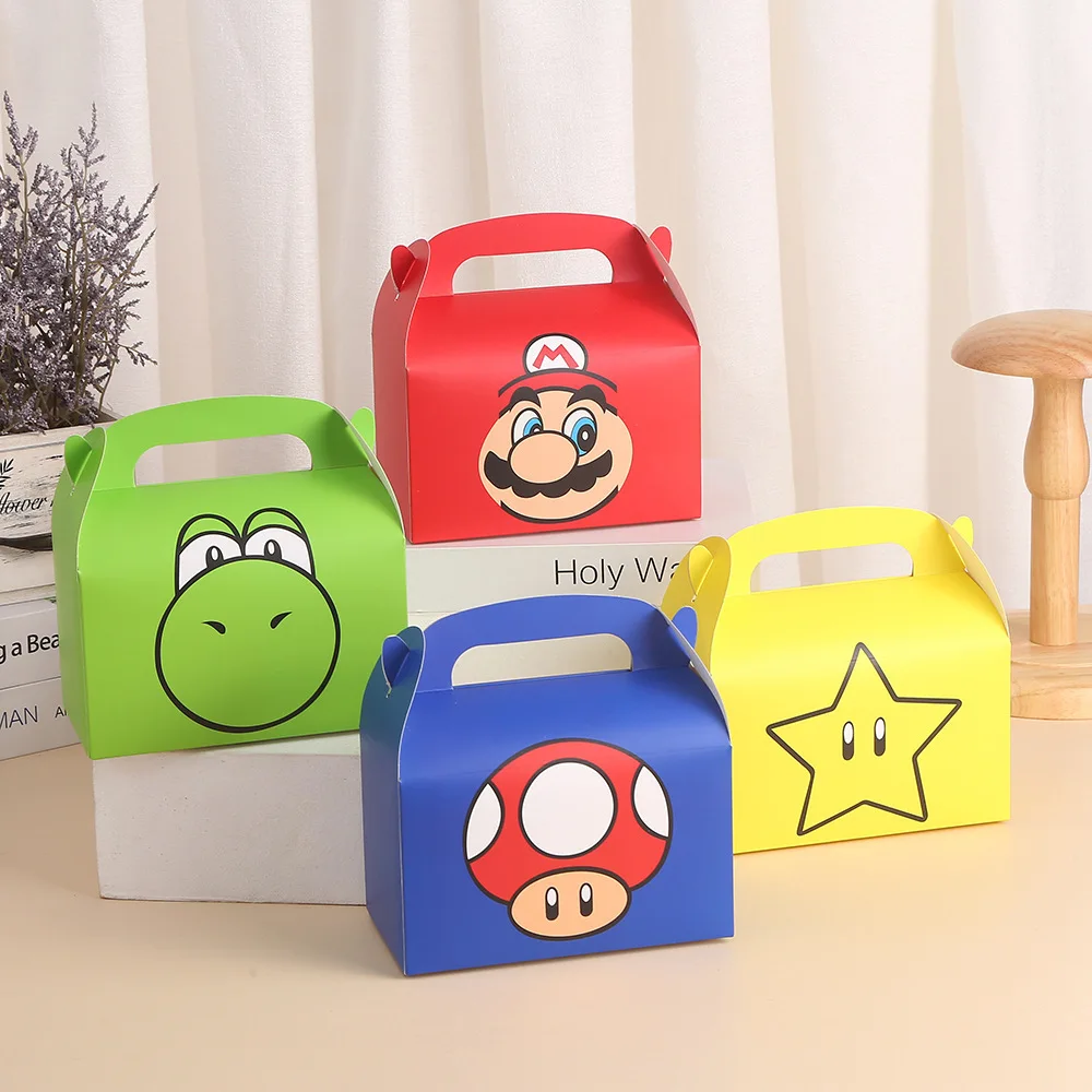 

4PCS Super Mario Gift Bags Cartoon Luigi Peach Bowser Print Kraft Paper Handbags for Children Birthday Party Supplies Candy Box