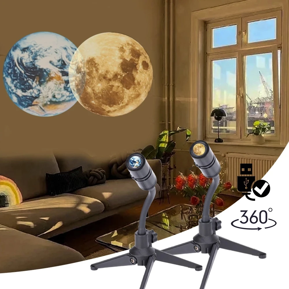 

2 In 1 Moon Earth Projector Lamp 360 Rotatable Bracket USB Moon Led Night Light Planet Projection Lamp Room Decor