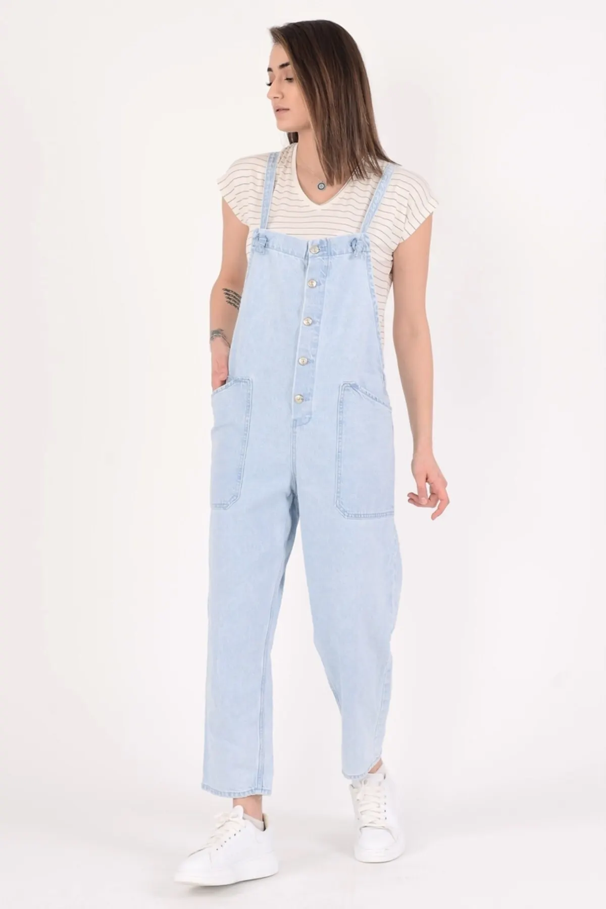 

Women's Overalls Pocket Buttoned Jean Hot Style Quality Fabric Sleeveless Baggy Trousers Casual Jumpsuit