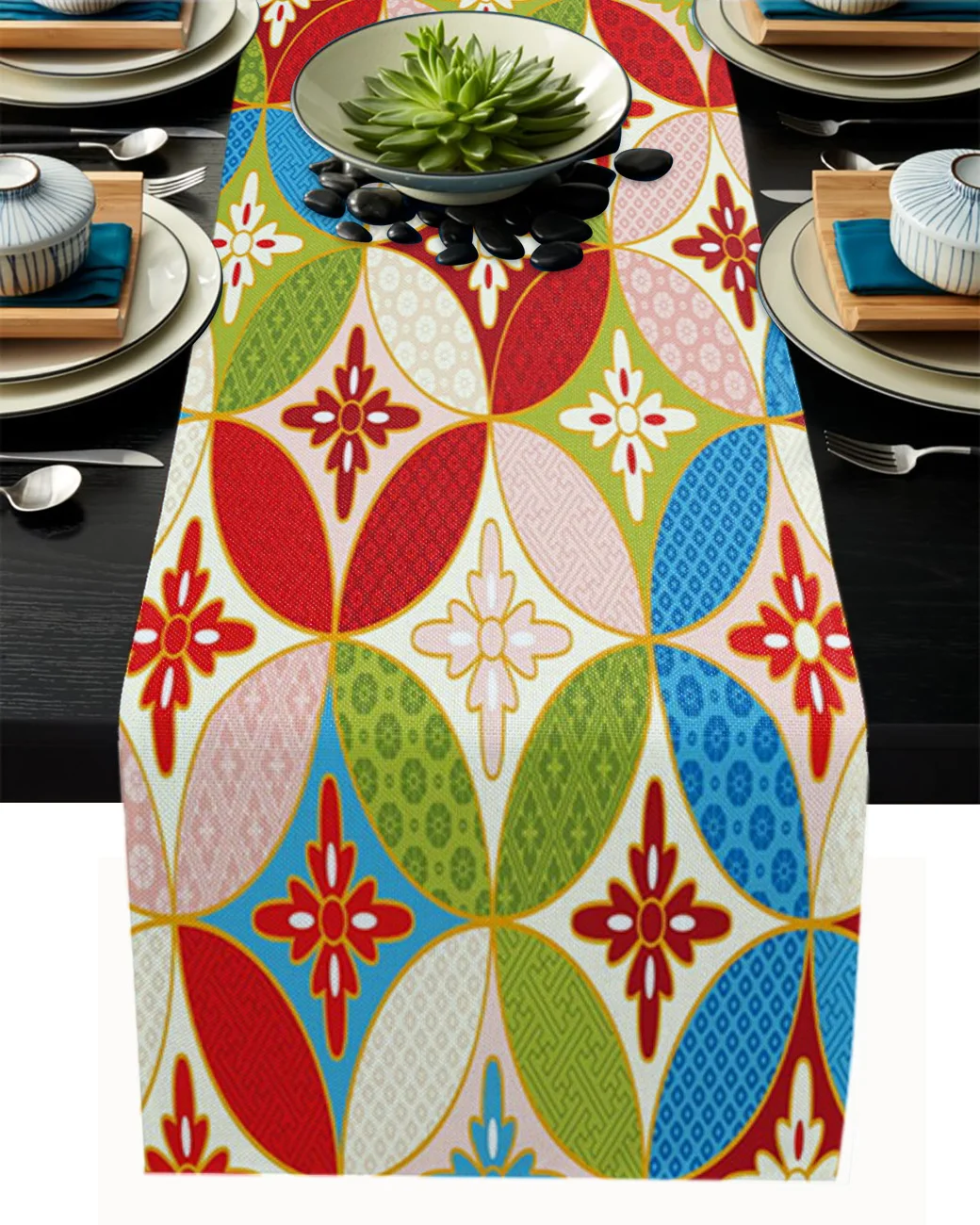 

Floral Geometric Pattern Colorful Table Runner Luxury Home Dining Table Coffee Table Holiday Wedding Decor Party Table Runner
