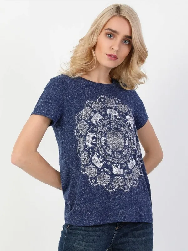 

Colins Regular Fit V-Neck Women 'S Indigo Short Sleeve t-shirt t shirt y2k top nostalgic summer women t-shirt anime bluz
