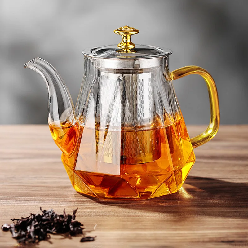 

Стеклянный чайник, термостойкий чайник с заварочником из нержавеющей стали, прозрачный чайник для чая, домашний стеклянный чайник для кофе, цветов, чая