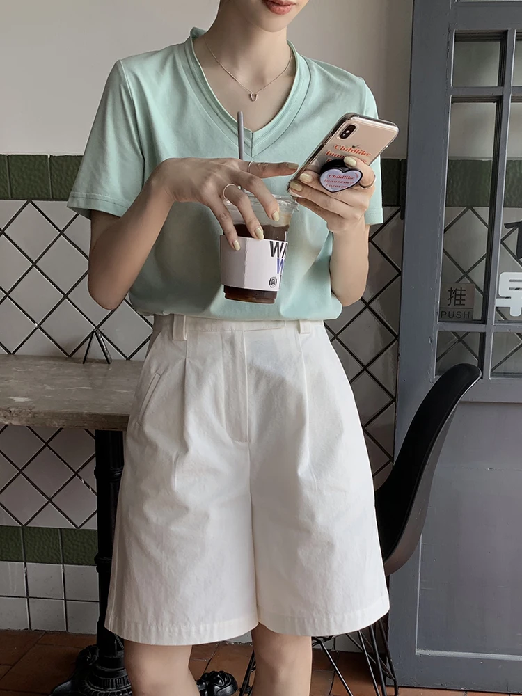 

2022Spring and summer t-shirt women's casual all-match long-staple cotton knitted sweater T-shirt women's short roun