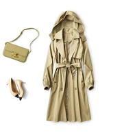 2022 windbreaker women cotton safari style long zipper springautumn trench coat designer clothes hood wide waisted