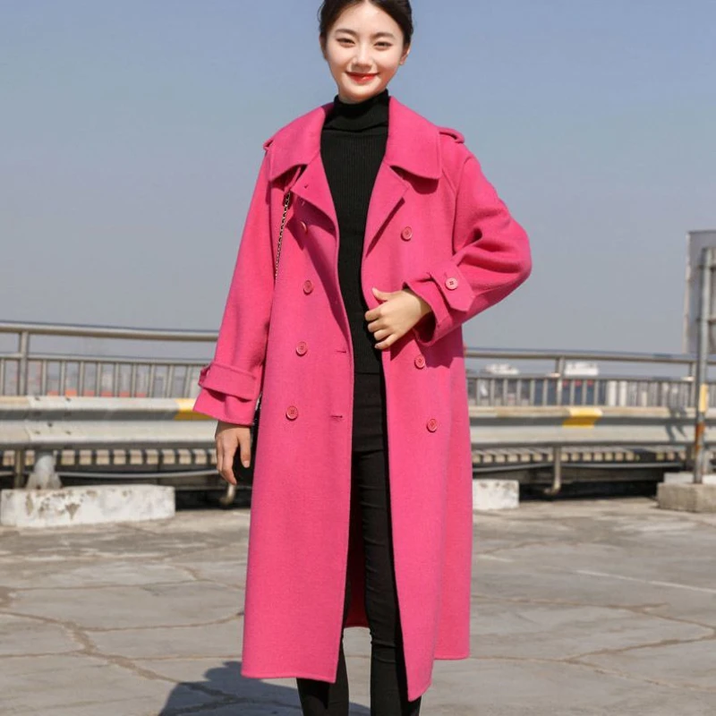 

Women's Casual Woolen Double Breasted Coat Loose Blend Winter Jacket Lady Long Sleeve Wool Overcoat Blends Long Woolen Coat G470