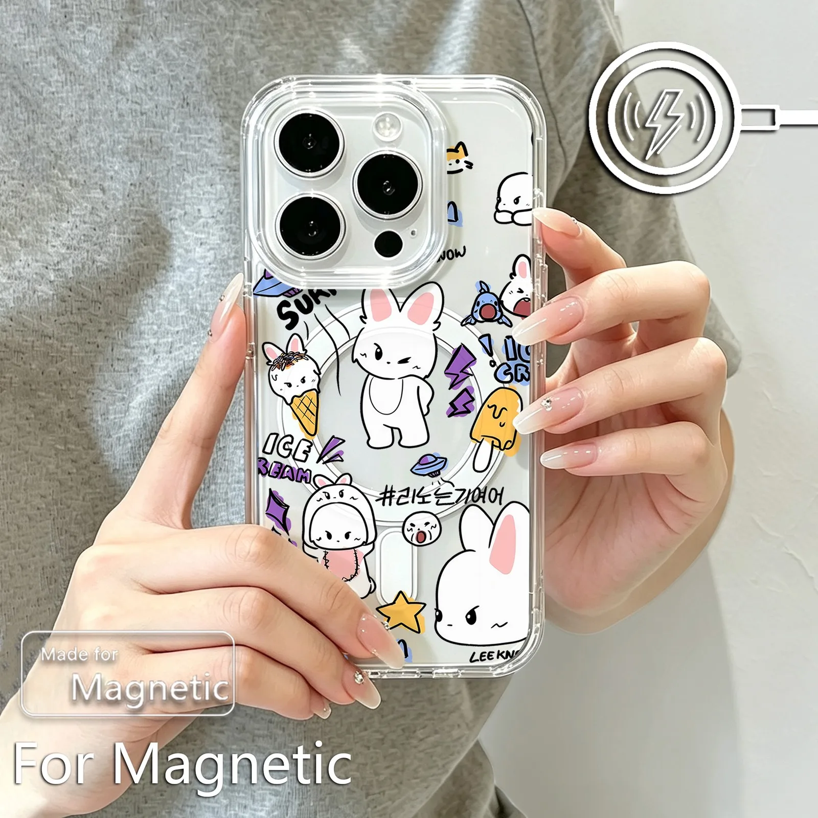 Фото Магнитный чехол для iPhone 18 17 16 15 14 13 12 11 8 7 Air Plus Pro Max X XR XSMax, мягкий прозрачный чехол из ТПУ с мультяшным принтом S-skzoos №3