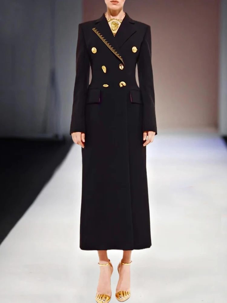 

Coat Designer Autumn Winter New Women's Fashion Casual Party Long Sleeve Button Elegant High Quality Black Suit Trench Jacket
