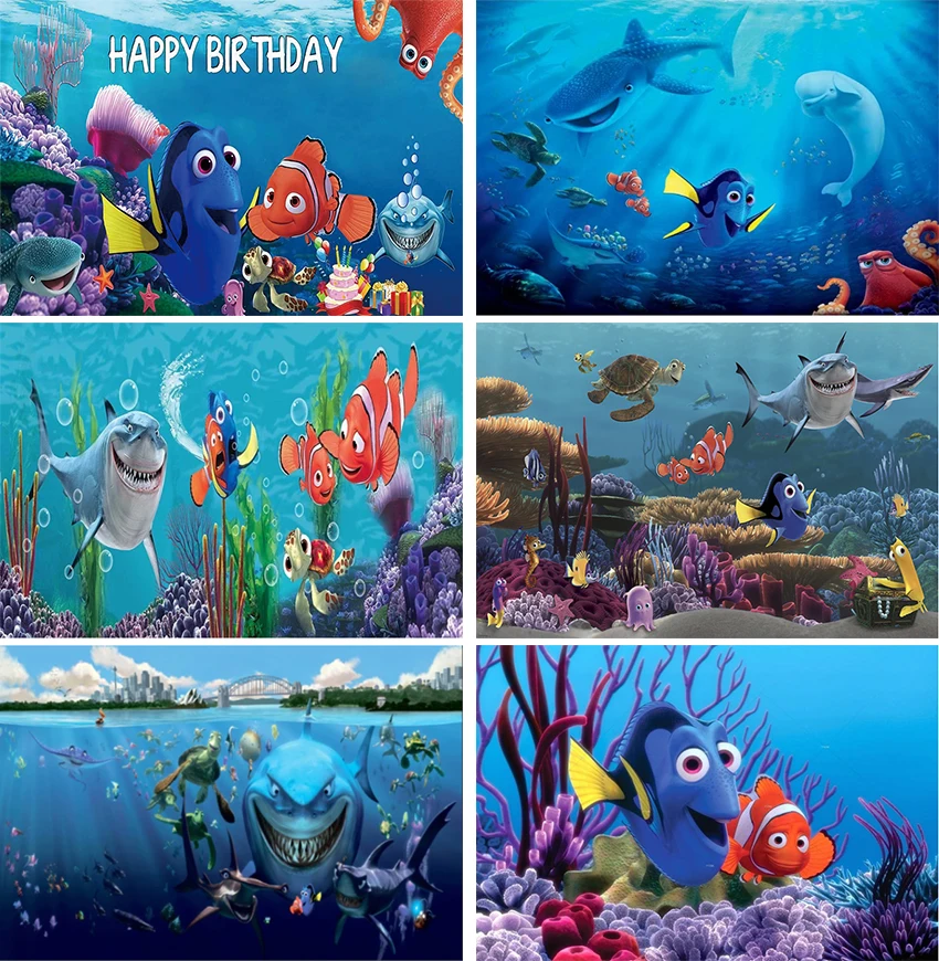 

Finding Dory Nemo Photography Backdrop Kids Birthday Background Blue Undersea Fish Vinyl Polyester Photo Studios Props