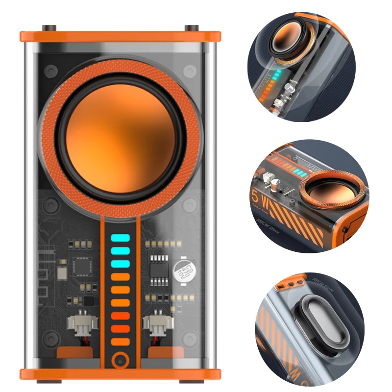 

K07 Transparent Mecha Music Speakers Bluetooth-compatible 5.0 600mAh TWS Stereo Speaker Built-in MIC 3 LED Light Modes for Party