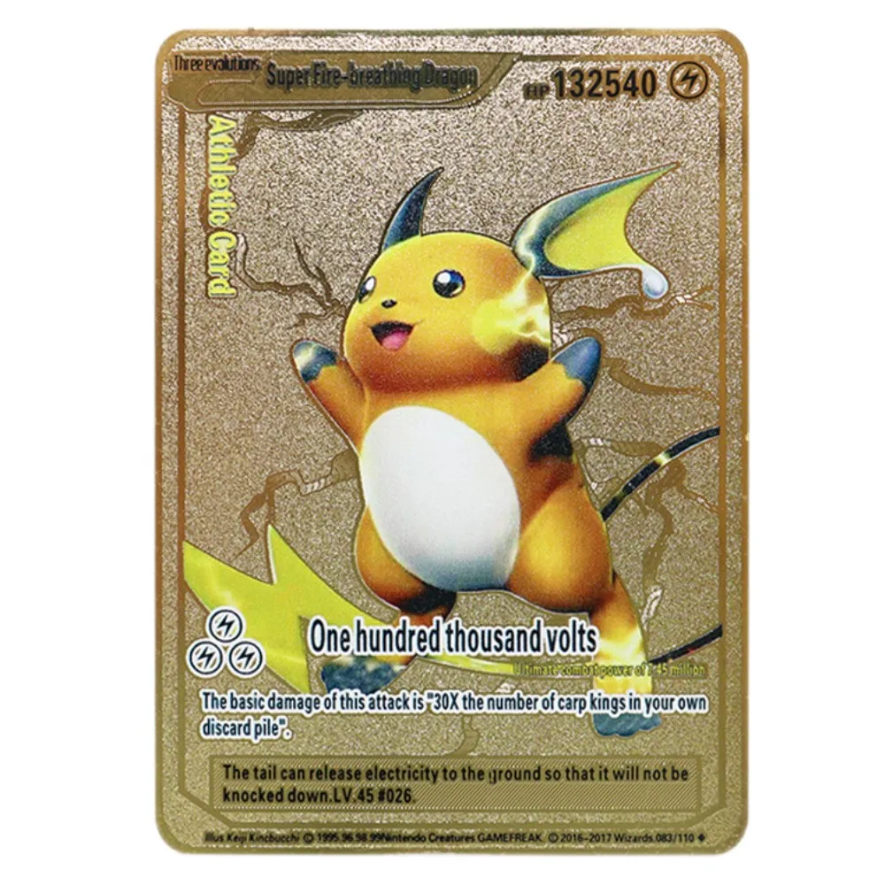 

132540Point HP Raichu Pokemon Gold Metal Super Card Blastoise Eevee Sylveon Mewtwo Pikachu Battle Collection Trading Iron Card