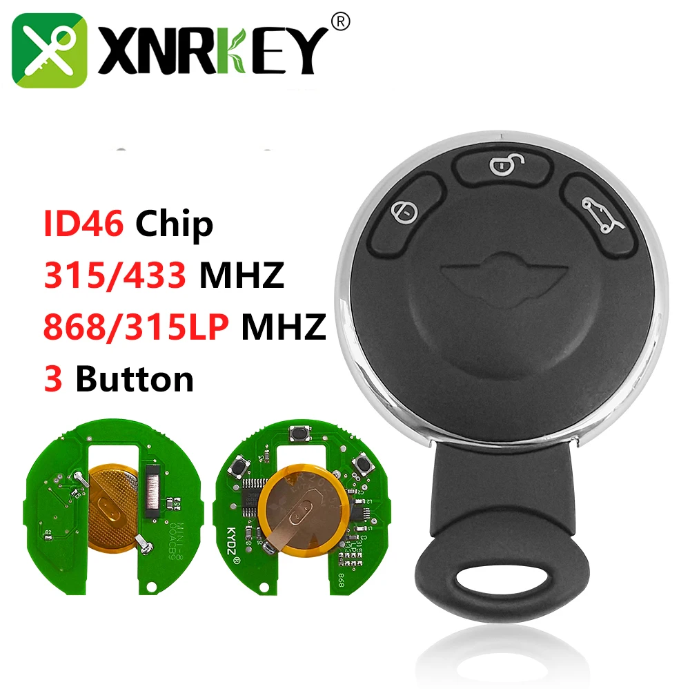 

XNRKEY 3 Button Car Remote Key ID46 Chip 315/433/868/315LP Mhz for BMW Mini Cooper CAS System Auto Smart Card Key KR55WK49333