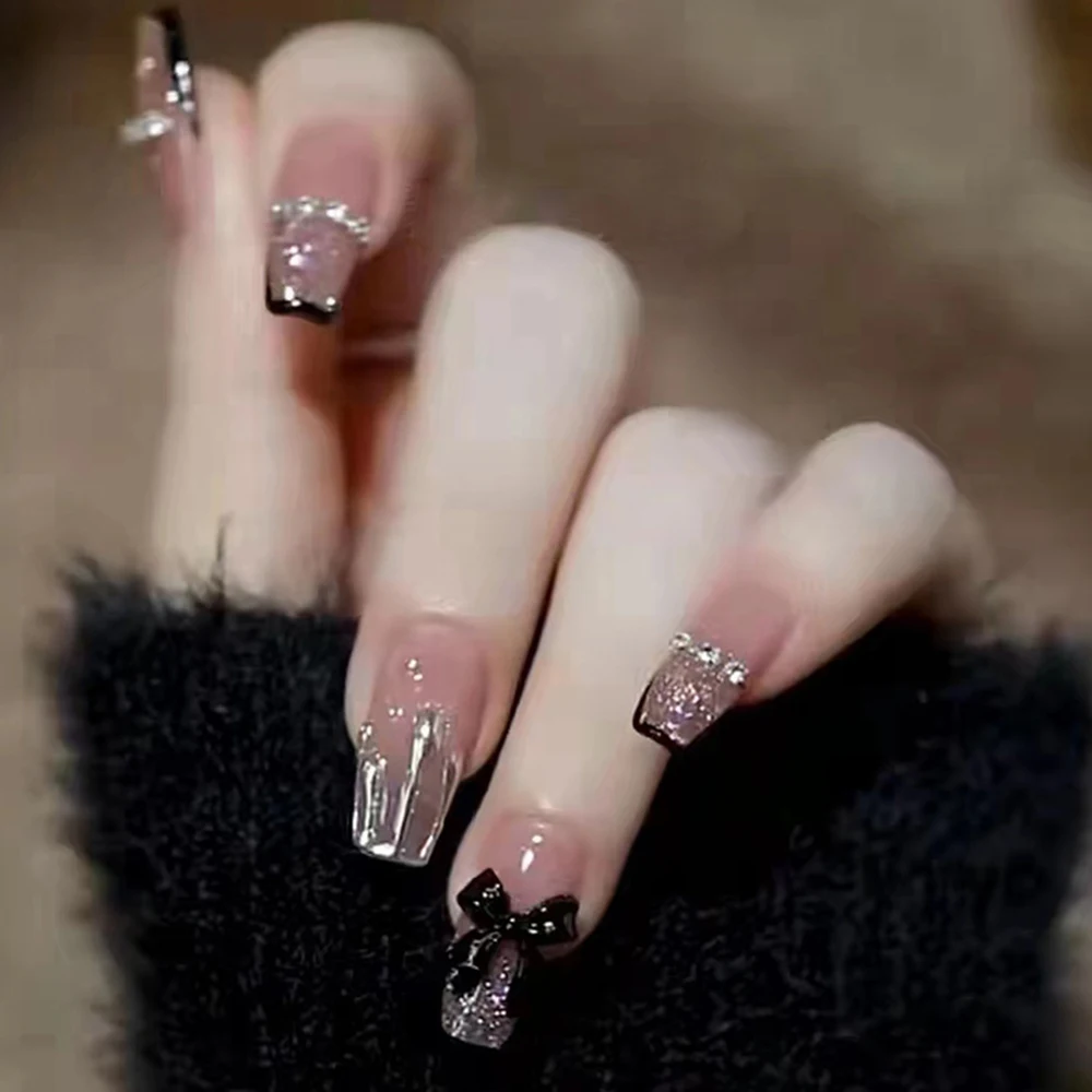 

24Pcs Oval Head False Nails Pink Almond Artificial Fake Nails With Glue Full Cover Nail Tips Press On Nails DIY Manicure Tools