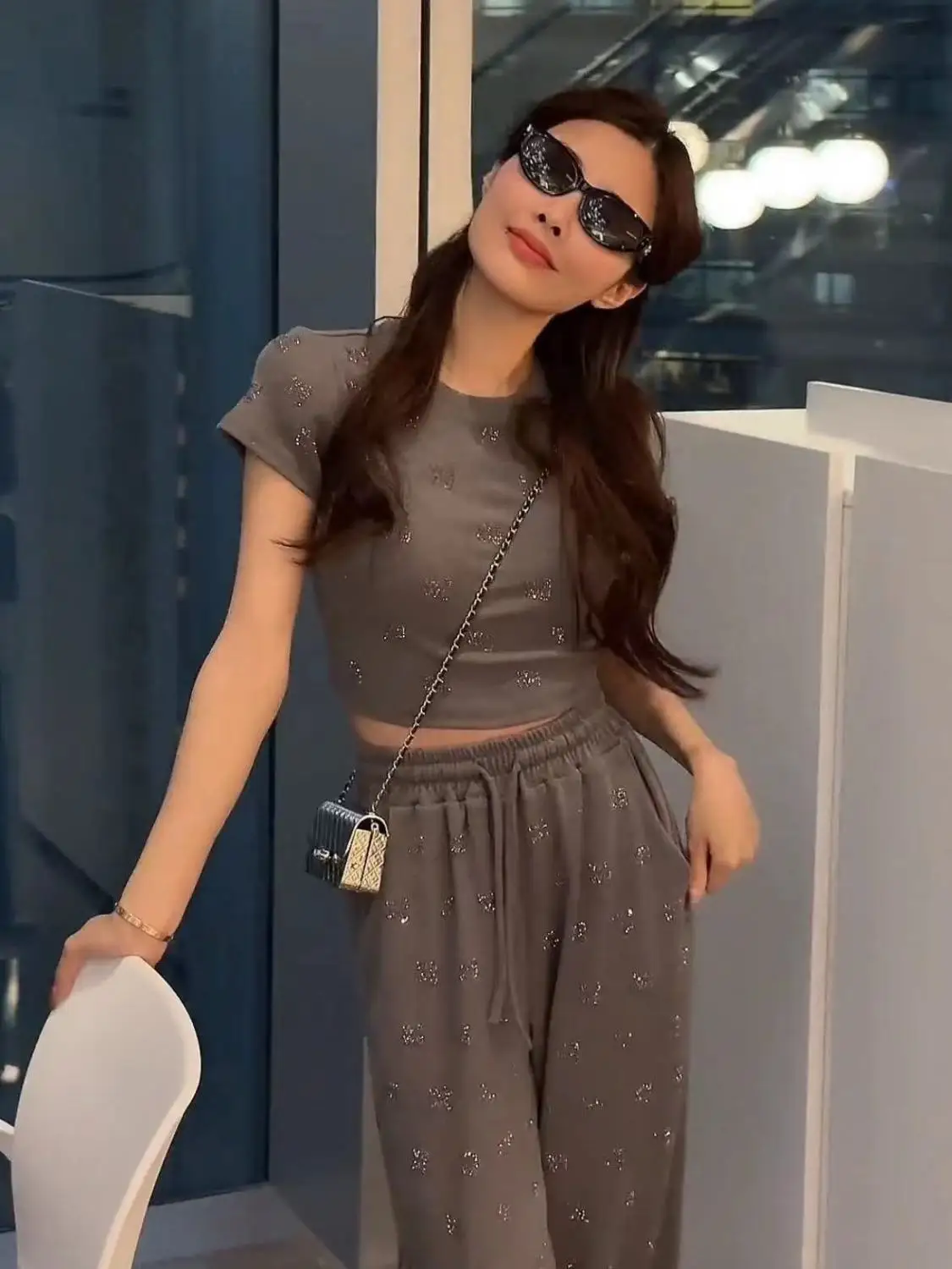 Женский Повседневный комплект футболка с длинным рукавом и брюки высокой талией