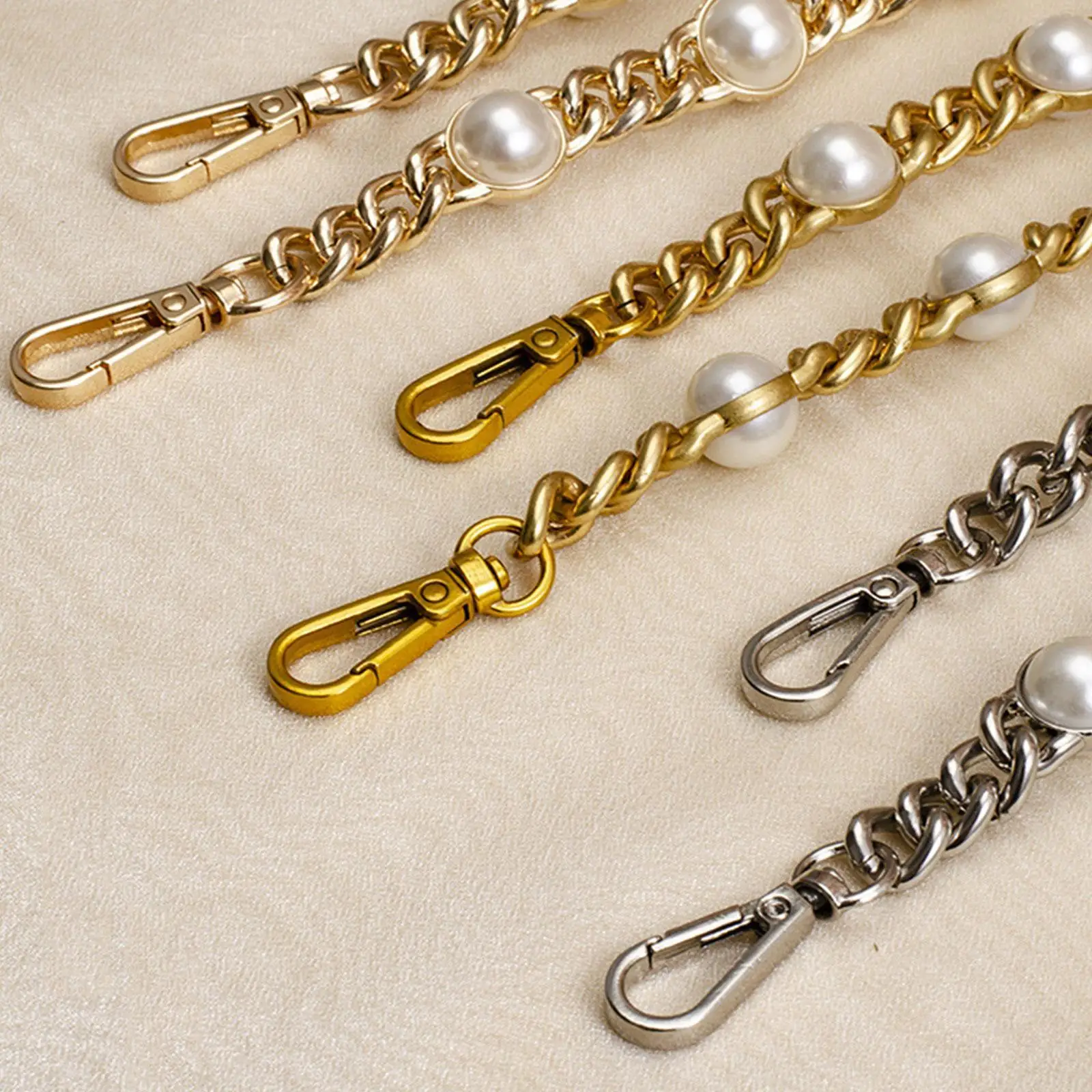 

25-90cm Metal Chain Strap For Bags Imitated Pearl Bag Chain DIY Handles For Handbag Detachable Replacement Crossbody Accessories