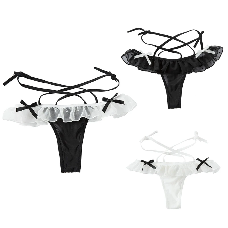 

Womens Underwear Cute Maid Cosplay Panties Sexy Ruffled Lace Strappy Lingerie