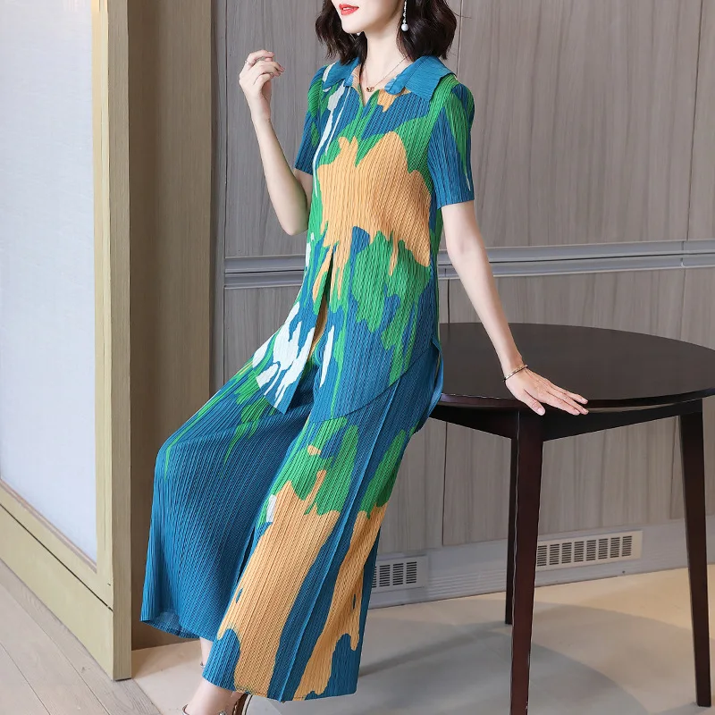 

Miyake Pleated Suit Female Light Elegant and Fashionable Design Sense Niche Summer New Loose Plus Size Casual Two-Piece Suit