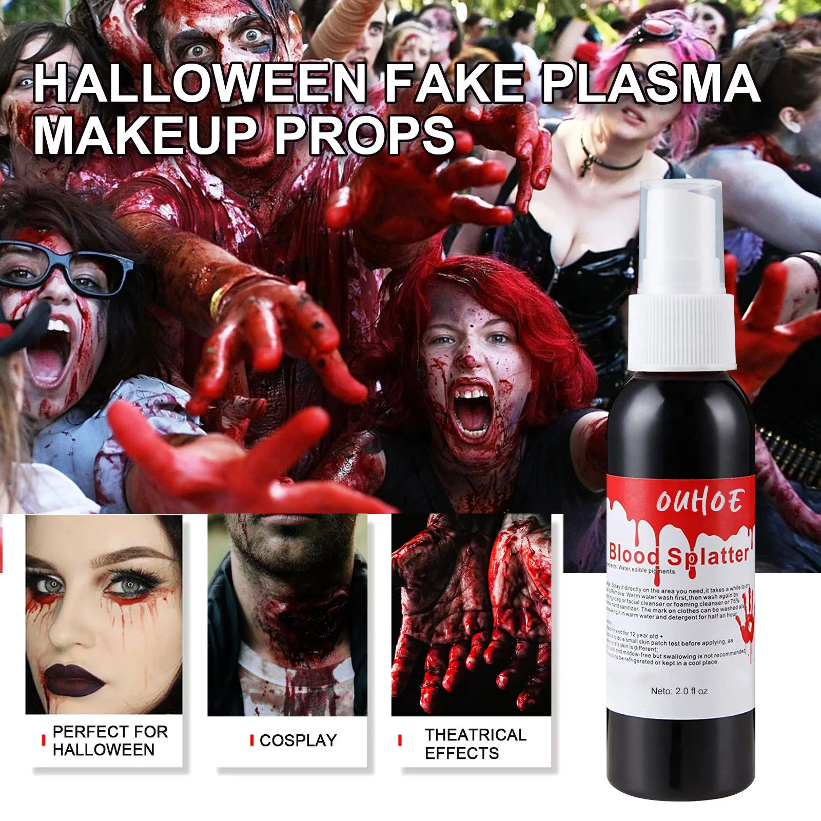 

Red Spray Prop Simulation Realistic Blood Splatter Effect Halloween Celebration Makeup Theme Party Theater Haunted House Product