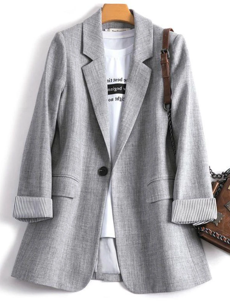 

Blazers Women Fashion Korean Chic Spring Loose Pockets Elegant Coats Single Button Minimalist Outwear Long Sleeve Female Jacket
