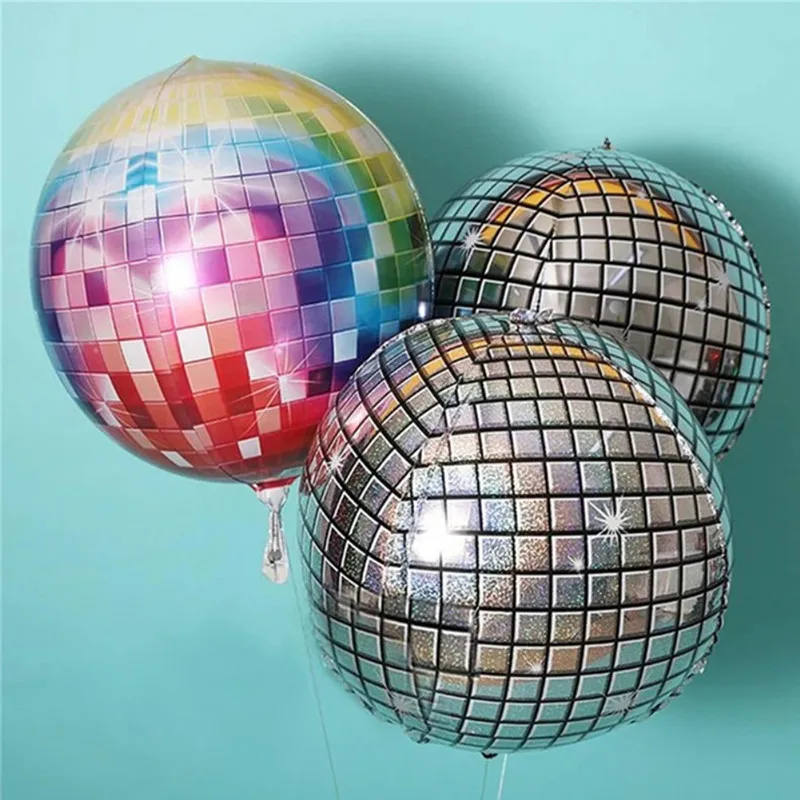 

5pcs 22 Inches 4D Disco Ball Balloons Large Laser Foil Balloon Metallic Mirror Balloon For Wedding Birthday Party Disco Decor