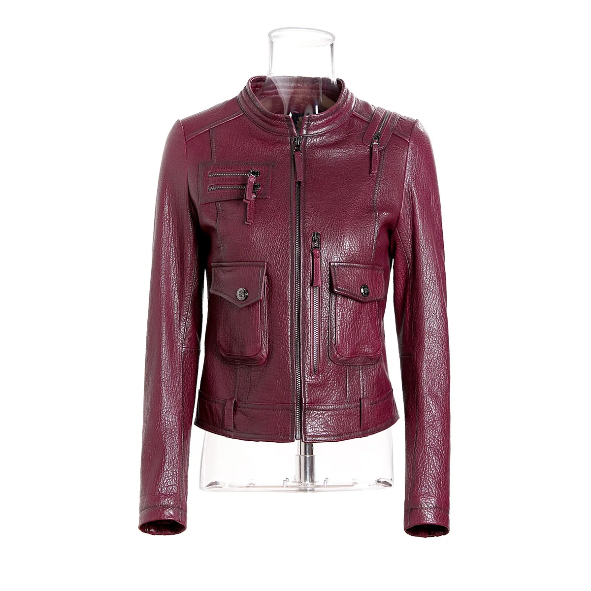 Leather Jacket Short Leather Coat Women Slim Sheep Leather Motorcycle Wear Leather Leather Coat