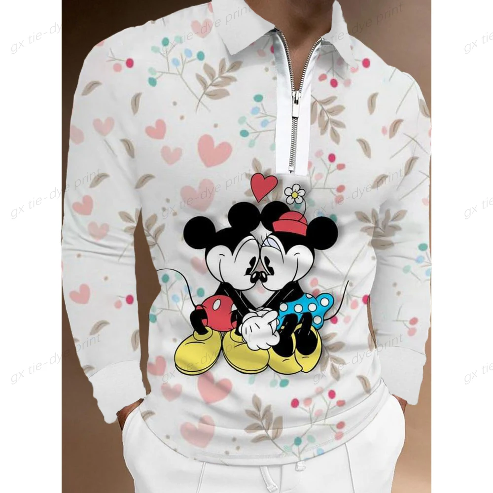 

Новая модная мужская рубашка-поло Disney с Микки Маусом, одежда для гольфа, Повседневная рубашка-поло с городским принтом и лацканами на молнии...
