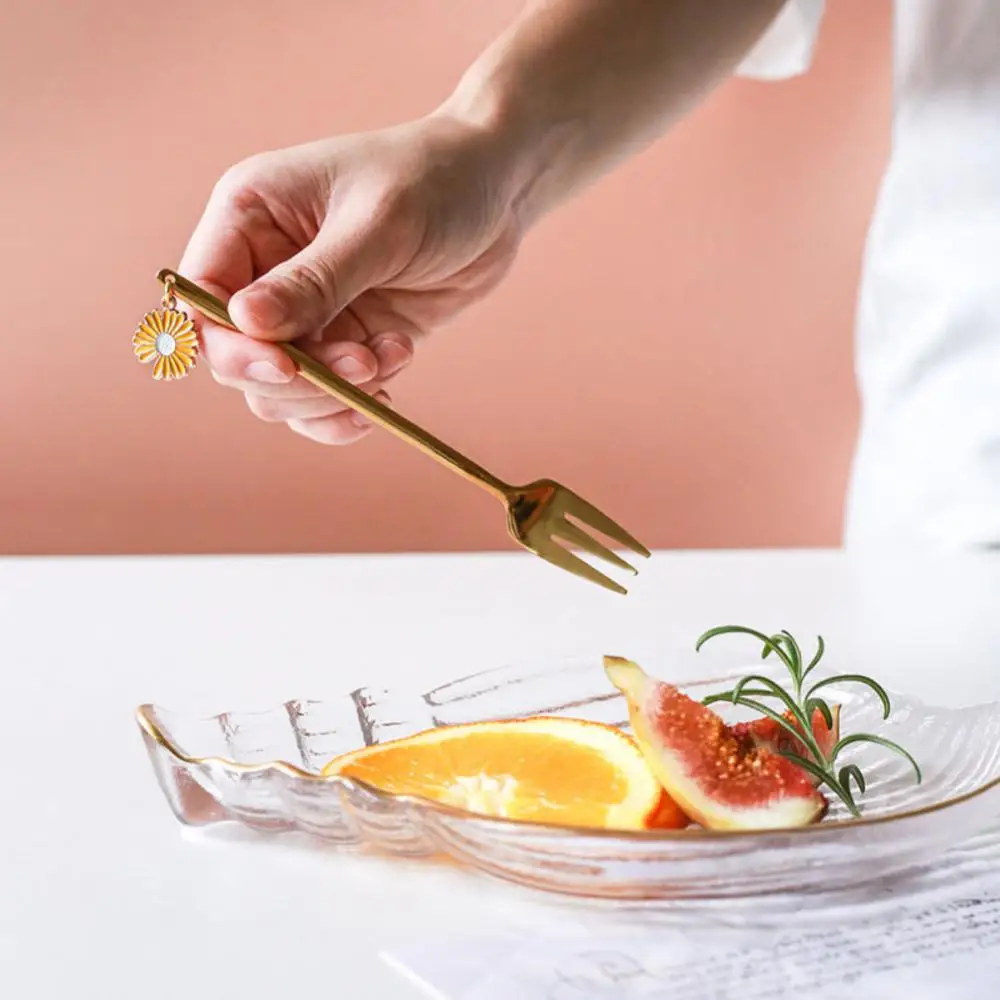 

Stainless Steel Daisy Spoon Teaspoons Cutlery Coffee Stirring Rod Dessert Spoon Fruit Fork Creative Coffee Spoon Kitchen Tools