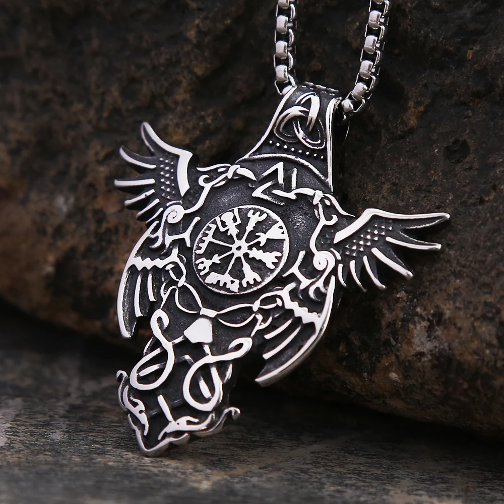 

Vintage Viking Odin Raven Necklace Stainless Steel Celtic Knot Compass Pendant For Men Nordic Amulet Jewelry Gifts Dropshipping