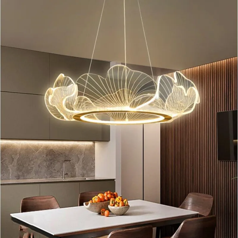 Современная роскошная Подвесная лампа для гостиной, красивая простая люстра для спальни, ресторана, кабинета, искусство в виде листьев лотоса, осветительные приборы | AliExpress