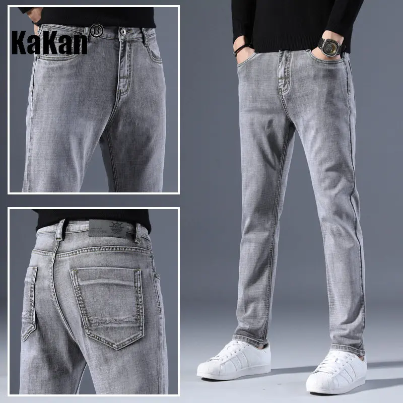 Kakan - Korean Version of New Straight Tube High-end Trendy Jeans for Men, Thin Stretch Casual Long Jeans K42-1213
