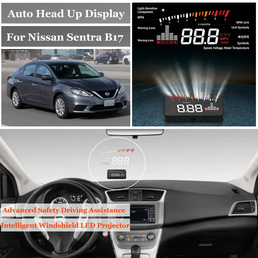 Фото Автомобильный проекционный дисплей (HUD) на лобовое стекло для Nissan Terrano D10 Sentra B17 2014-2026: Проектор, аксессуары, спидометр, одометр, тахометр (RPM) №2