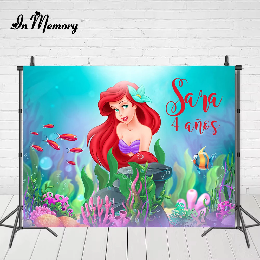 Фото Фон для фотосъемки Under Thea Sea Little Mermaid Ariel для девочек-принцессы, детский душ, день рождения, вечерние фоны по индивидуальному заказу №1