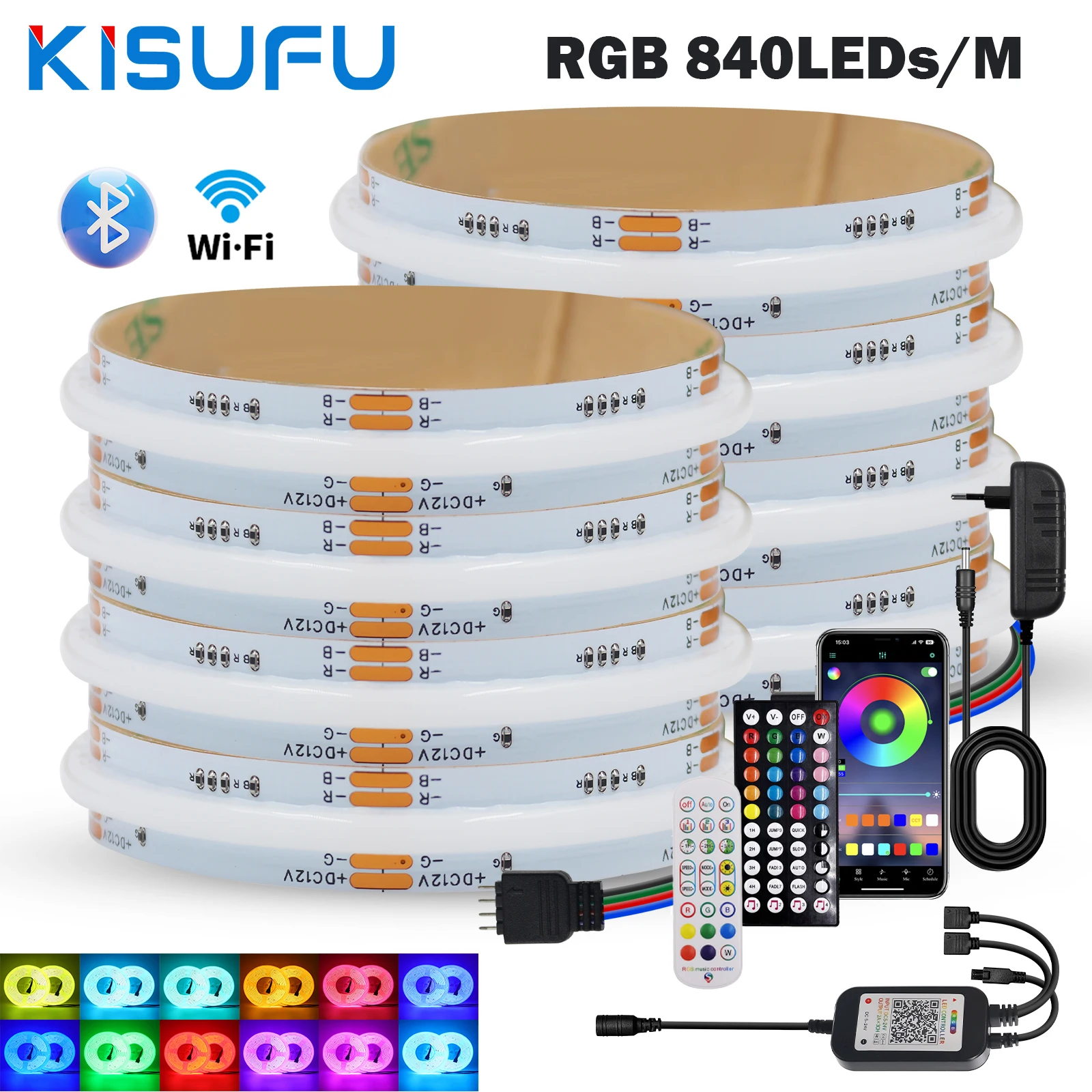 

WS2811 RGB COB Светодиодная лента Tuya Smart WiFi Bluetooth Адресная музыкальная синхронизация Погоняющая лента DC12V 24V 840LEDs/M Подсветка Декор комнаты