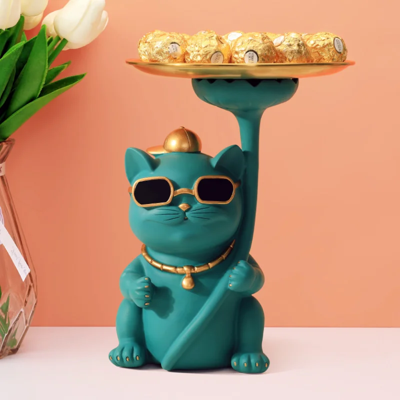 

Поднос для хранения кошек и бульдогов из смолы, фигурки в скандинавском стиле, современные креативные стулья с животными для дома, аксессуа...