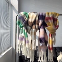 2020 winter color matching thickened scarf shawl female korean style versatile four color gradient tie dye scarf