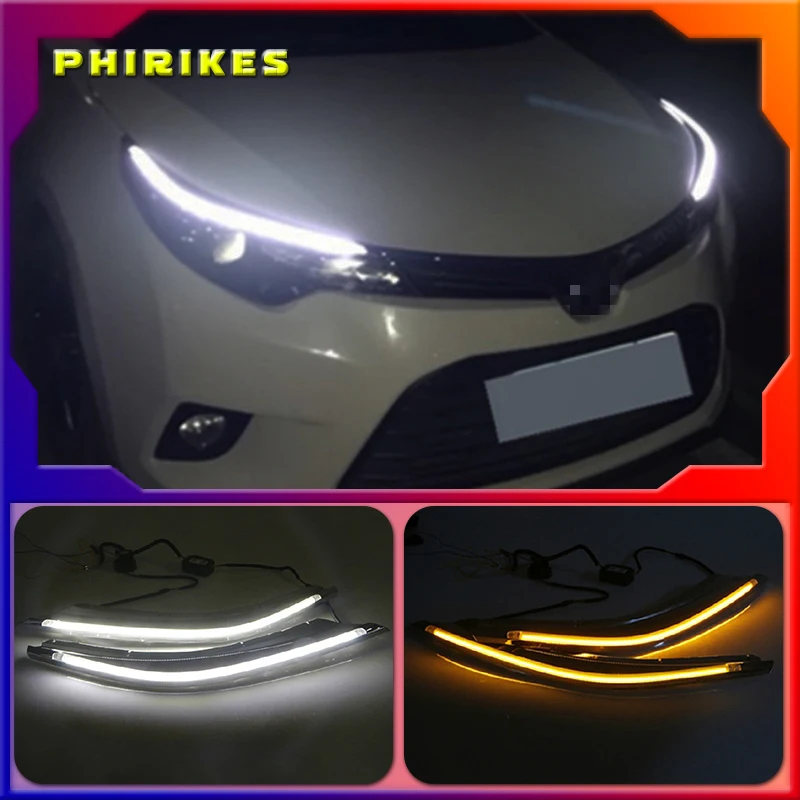 

2Pcs For Toyota LEVIN 2014-2017 LED DRL Headlight Eyebrow Daytime Running Light Flowing dynamic Yellow