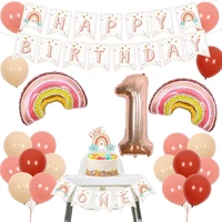 joymemo boho rainbow 1st birthday party decorations happy birthday banner rainbow foil balloons banner cake topper supplies