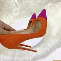 orange suede and rose suede womens pointed toe stilettos sexy ladies banquet slip on pumps 8cm 10cm 12cm party shoes