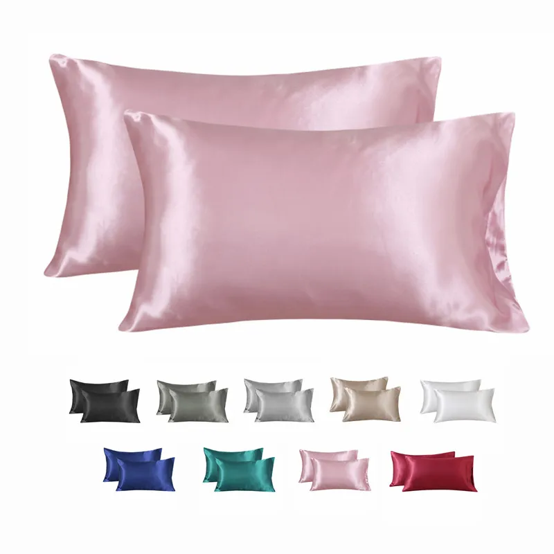 

Emulation Silk Pillowcase Silky Satin Pillow Case Rectangular Cushion Cover Sleeping Pillow Cover Home Decorative Pillowcases
