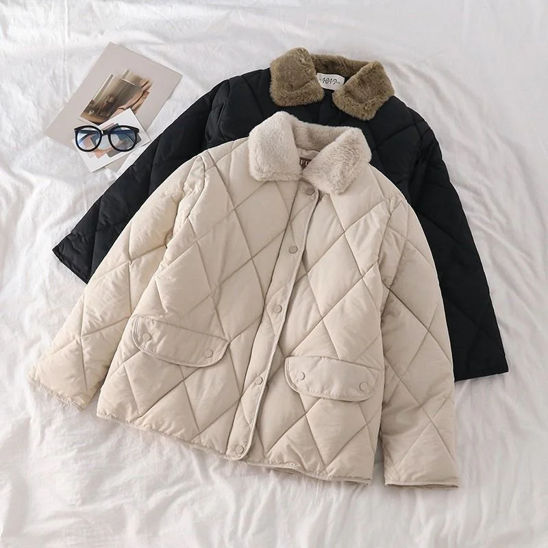Down jacket woman rabbit hair collar Ringer bread suit new winter coat women thickening warm Casual Cotton coat vintage clothing