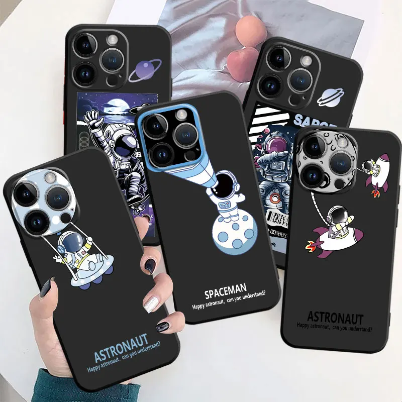 

Case Funda for iPhone 11 12 13 14 Pro Max 7 8 Plus XS XR 12pro 11pro 6S 6 14plus SE Silicone Trendy Astronaut Matte Bag Phone