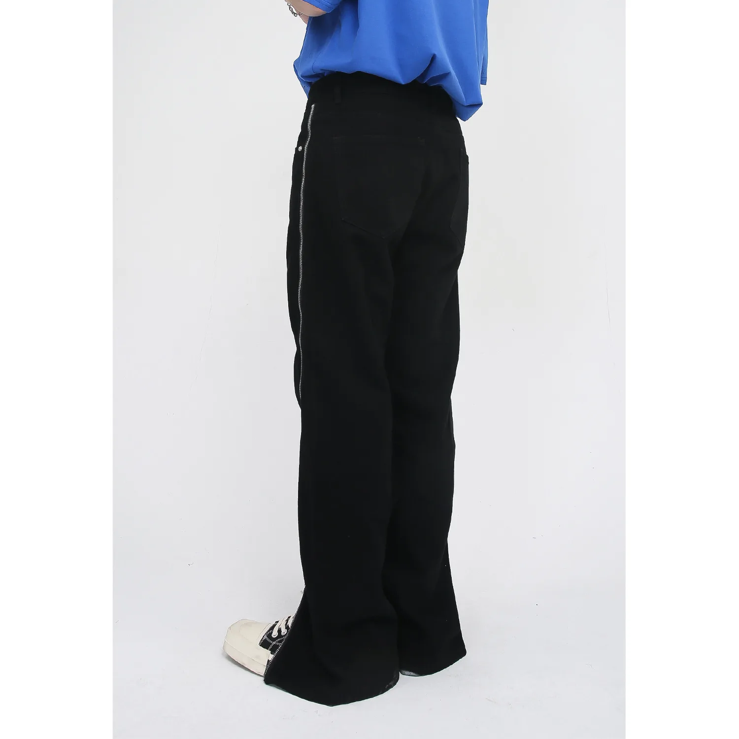 Four Seasons Men's Jeans Personality Zipper Design Trend Straight Wide Leg Pants Streetwear Men Street Ins Hot Sale men clothing