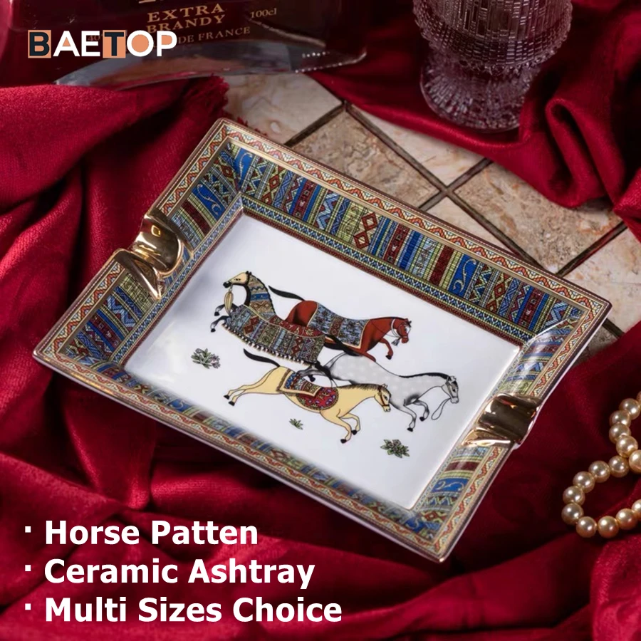 

Handmade Horse Patten Art Grid Ceramic Cigar Ashtray Nice Luxury Smoke Ash Tray Holder Cigars Home Table Desk Accessories Decor