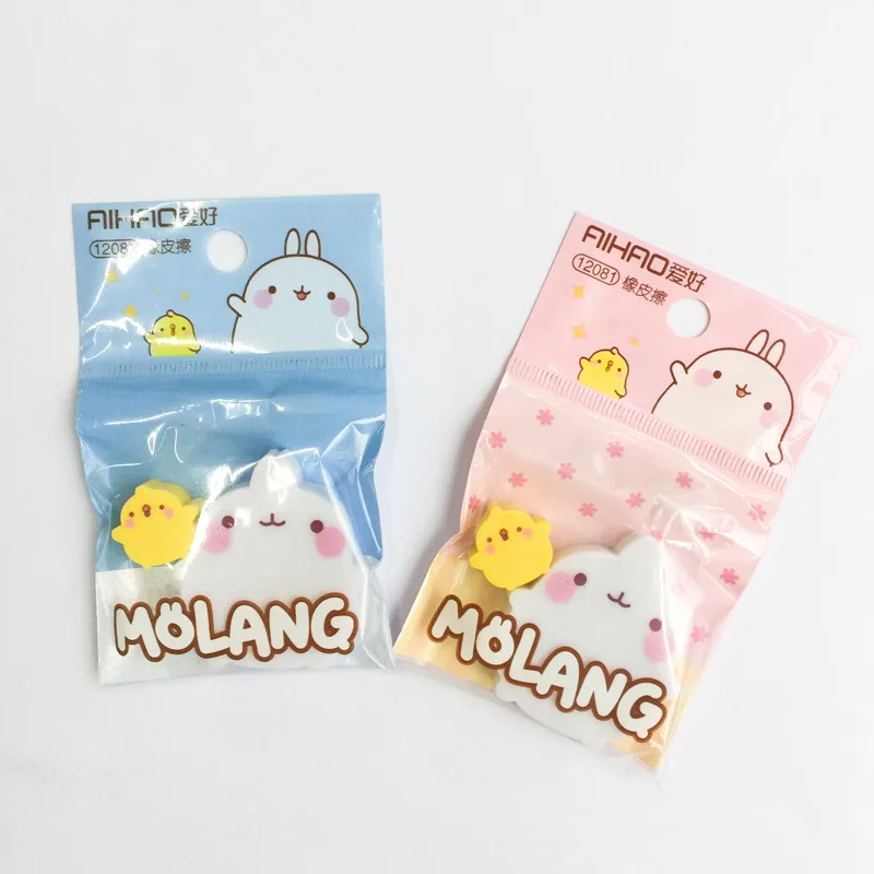 

2 pcs/pack Molang Rabbit Duck Eraser Rubber Eraser Primary Student Prizes Promotional Gift Stationery