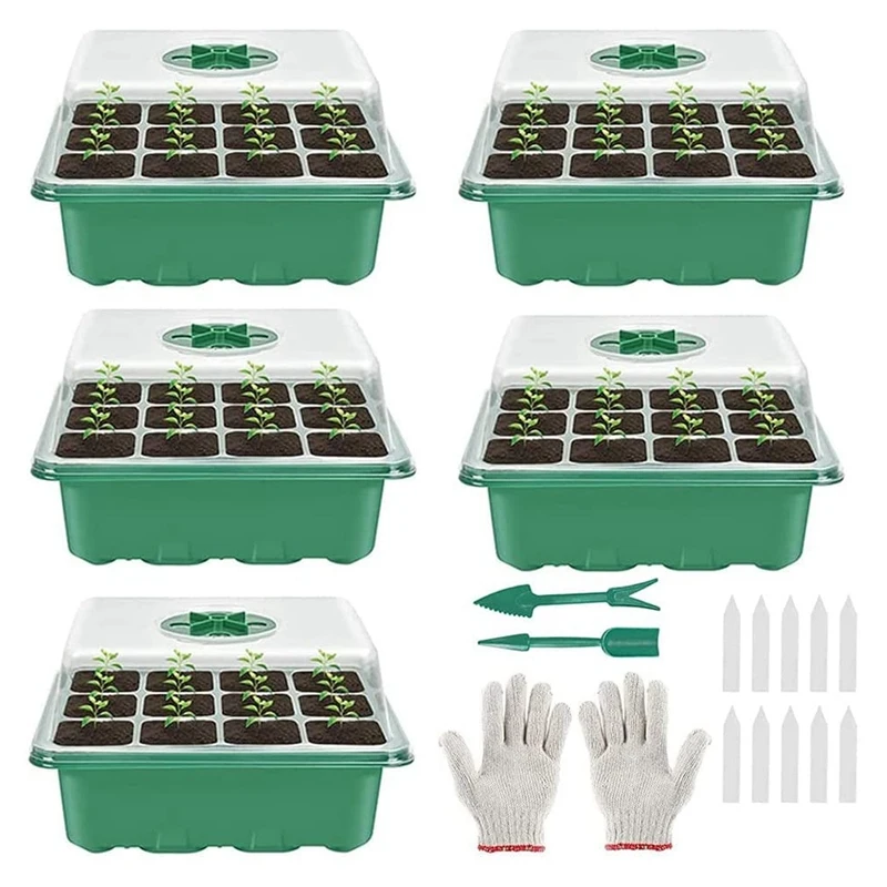 

5-Pack Seed Starter Tray Seedling Starter Kits, Plant Starter Kit With Humidity Domes And Base Greenhouse Propagator
