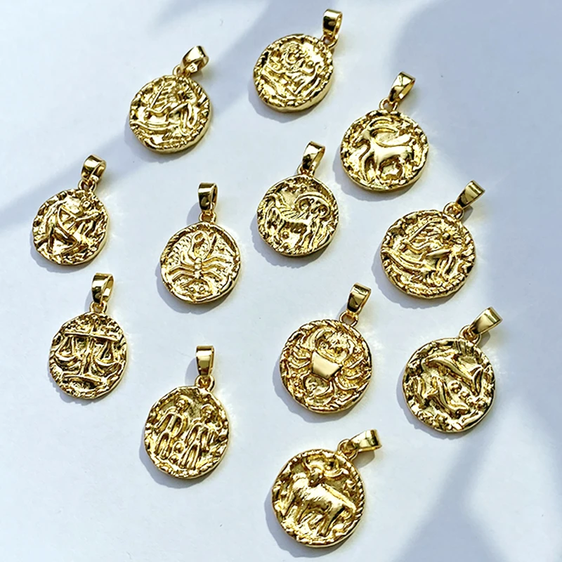 

12 Constellation Zodiac for Necklace Jewelry Making Supplies Diy Bracelet Keychian Accessories Gold Color Vintage Amulet Pendant