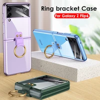 for samsung galaxy flip4 z flip 4 5g case plating key ring transparent ultra thin hard pc full portection case