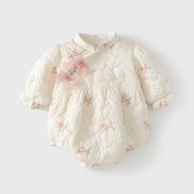 Winter baby clothes Newborn wrap fart jacket Cotton fleece one-piece clothes Girl baby romper