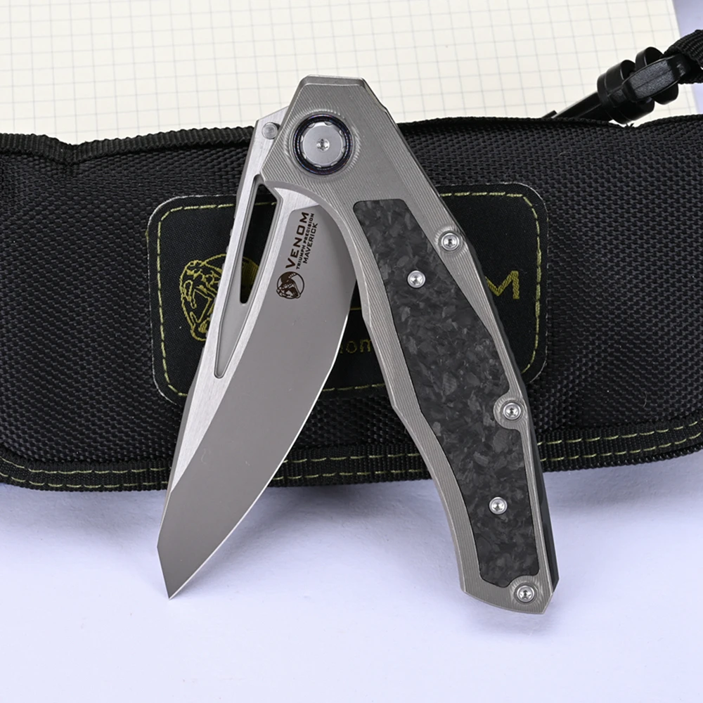Фото Складной нож Kevin John Maverick M390, стальное лезвие и ручка из титанового углеродного волокна, тактический карманный нож для выживания на открытом воздухе G №1