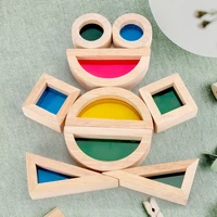 kids montessori wooden toys sensory rainbow blocks solid rubber wood stacking acrylic buliding blocks creative educational toys