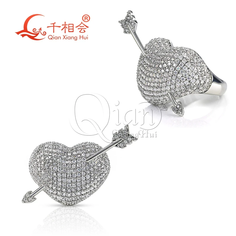 18mm Heart The Arrow Of Love Cupid's Arrow white moissanite ring S925 Silver hip hop women Men's Ring Luxury Style gift wedding